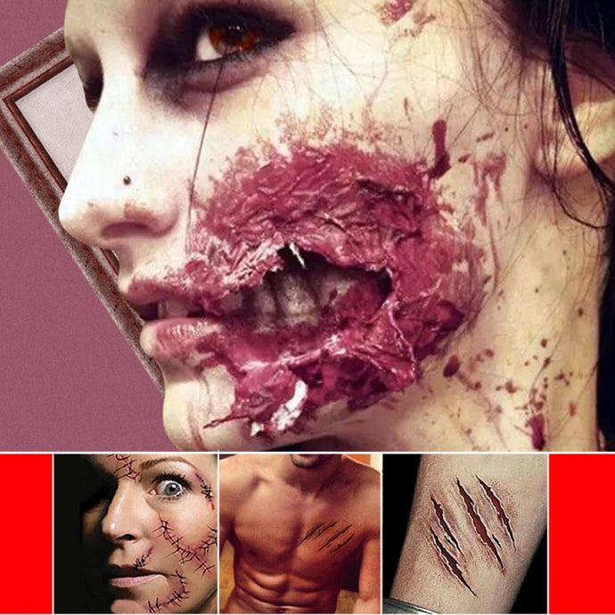 Party Tattoo Halloween Horror Blood Injury Sticker Horrible Zombie Scars Tattoos Fake Scab Blood Makeup Party monster mask Wound